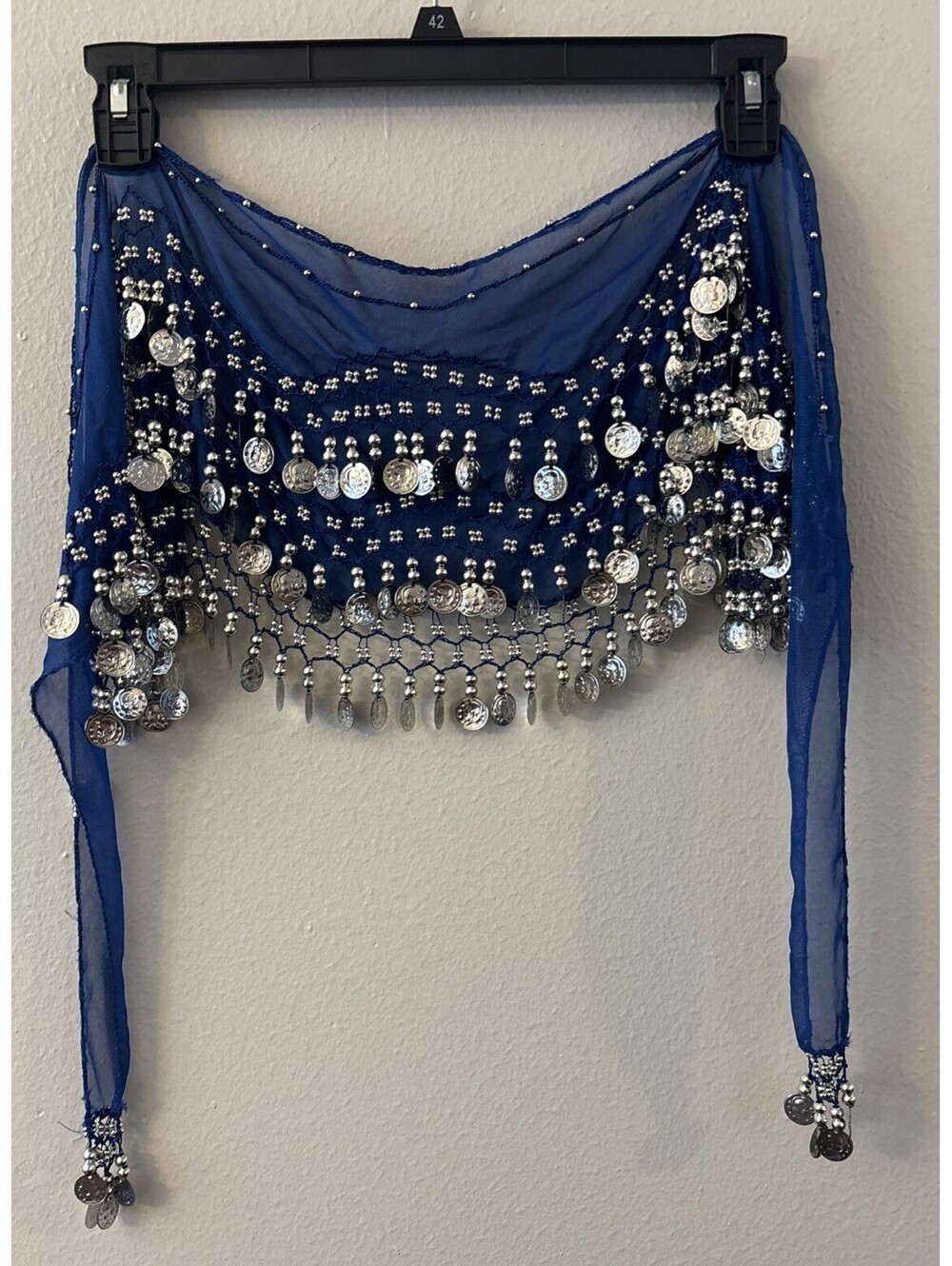 Fashion 3 Rows Silver Coin Belt Belly Dance Costume Hip Scarf Skirt Wrap Blue